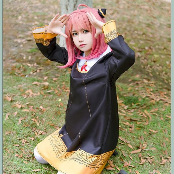 Cosplay Anime Spy x Family Anya Forger Costume Cosplay Bambini Adulti Abito nero Kawaii Girls Women Dress Pink Wig Party Role Play Outfits 230606