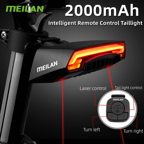 Велосипедные огни Meilan x5 Тормозной задний фонарь поворотный фонарик Bicycle Беспроводной пульт дистанционного управления Поворот велосипедный лазер