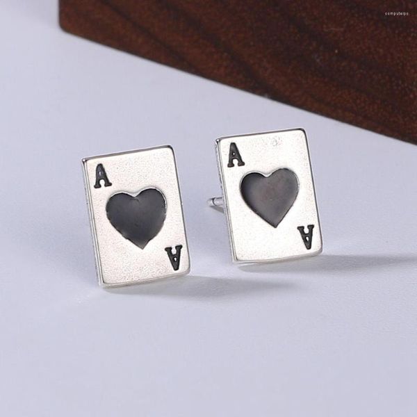 Orecchini a bottone S925 Sterling Silver Poker Personalizzati Fashion Spade A Women's Vintage