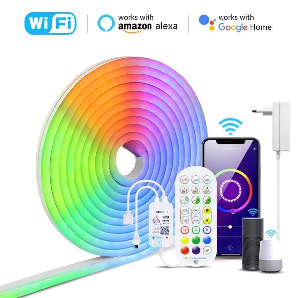 12V SMD 3535 Neon LED Strip Light RGB WIFI Controller Funziona con Tuya Samert Life Alexa Google Home Wireless fita led Rgb tape lamp