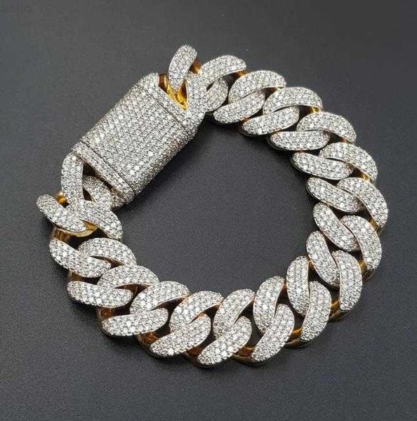 Miami Cuban Armband Soild 14k Gold Heavy Hip Hop Schmuck 18mm Moissanit Diamant Baguette Cuban Link Chain