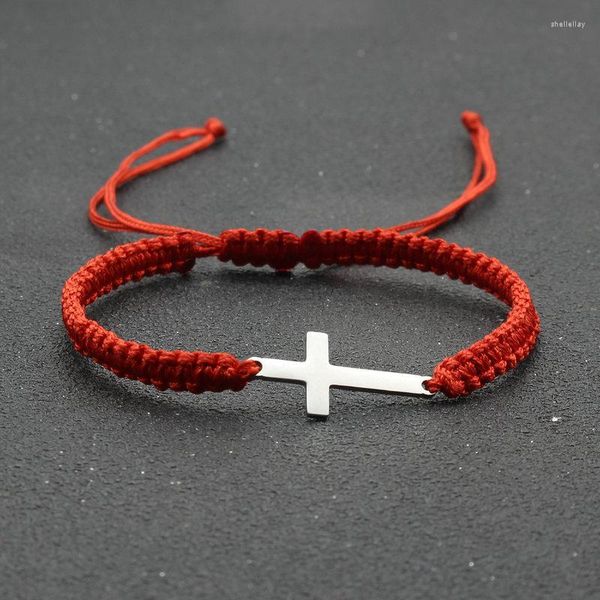 Charm Armbänder Trendy Edelstahl Armband Männer Frauen Glück Rotes Seil Braclet Handgemachte Geflochtene Kreuz Braslet Gebet Schmuck Geschenk Bijoux