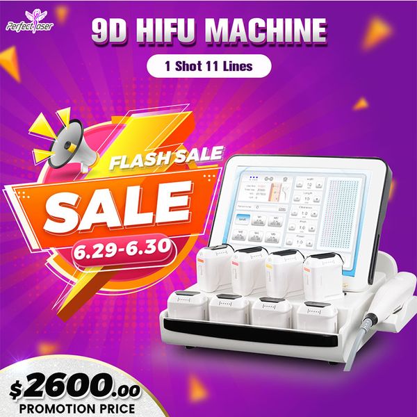 Portable 9D Hifu machine with 8 cartridges face body lifting wrinkle removal skin tightening slimming beauty equipment with 2 years warranty