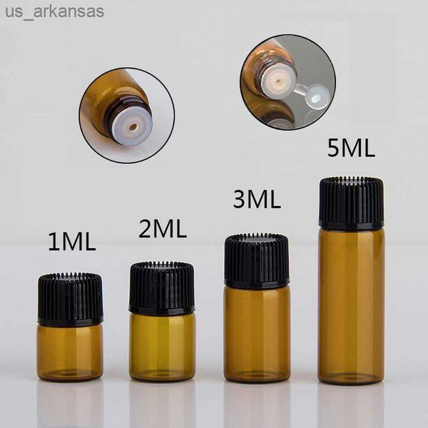 Duft 100 Stück 1 ml/2 ml/3 ml/5 ml leere Dram-Flasche aus bernsteinfarbenem Glas für ätherische Öle, dünnes Glas, kleine bernsteinfarbene Parfümölfläschchen, Probentestflasche L230523