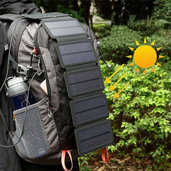 Gadgets ao ar livre Folding Outdoor Solar Panel Charger Portable 5V 2.1A USB Output Devices Camp Hiking Backpack Travel Power Supply For Smartphones 230606