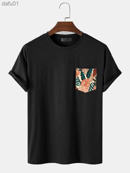 ChArmKpr Elegante tasca sul petto con foglie tropicali da uomo Camiseta Casual Streetwear T-shirt a maniche corte da uomo in vendita calda S-2XL L230520