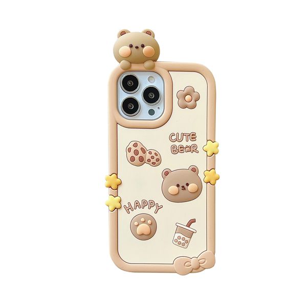 WholeSeael Free DHL 3D Orso Milky Tea Milicone Telefono per iPhone 14 Pro Max 11 12 13 Pro Max Cinetto Cartoon Shock Affrotta la copertina