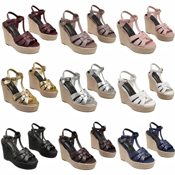 Zarif Kadın Sandalet En İyi Lüks Tasarımcı Sandalet Seksi Yaz Platformu Ayakkabı Deri Deri Moda Yüksek Topuklu Yeni Toka Dokuma Kamaları Açık Rahat Plaj Ayakkabıları 36-42