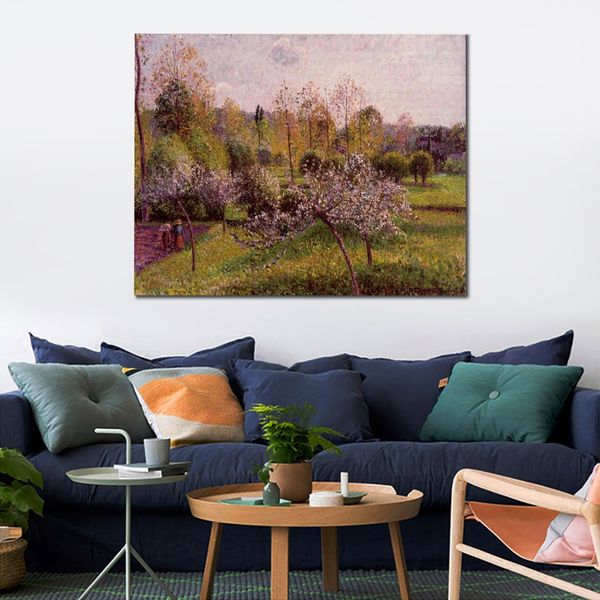 Arte impressionista su tela Alberi di mele in fiore Eragny Camille Pissarro Pittura a olio Paesaggio fatto a mano Arredamento moderno della camera da letto