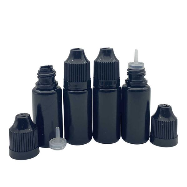 500pcs Vuoto PE 10ml Bottiglia Vaso di plastica nera morbida con tappo a prova di bambino e fiala liquida a punta lunga 8YH8