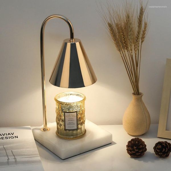 Lampade a sospensione Candela elettrica in cera d'oro Luce calda a fusione con base in marmo Tavolo Yankee romantico per la decorazione della camera da letto