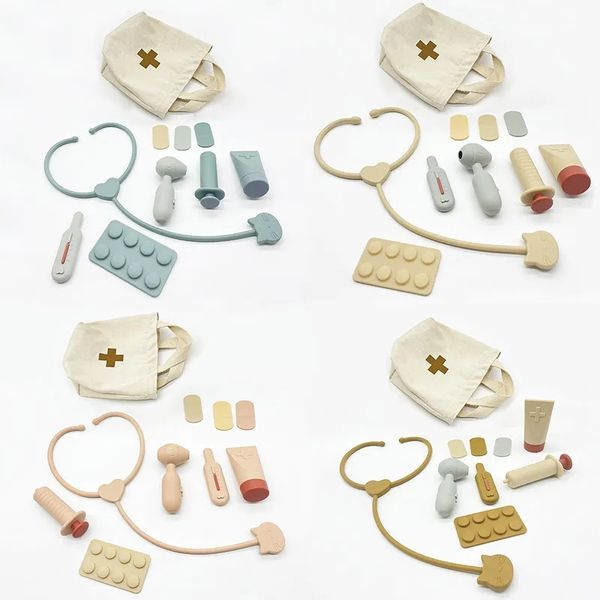 Fai finta di giocare al dottore Set di giocattoli Durevole Kit medico in silicone per bambini Giochi di ruolo educativi per bambini Simulazione Ospedale Giocattoli di apprendimento Set di 9