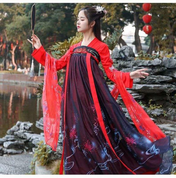 Bühnenkleidung 2023 Ropa Tradicional China Langarm Kleid Tänzer Outfit Traditionelle chinesische Cosplay Kostüme für Frauen Hanfu Rot