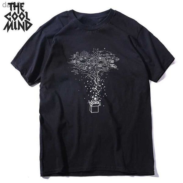 COOLMIND 100% Algodão Manga Curta Cool Print Men T-Shirt Casual Solta Men T-Shirt O-neck Masculina T-shirt Masculina Masculina L230520