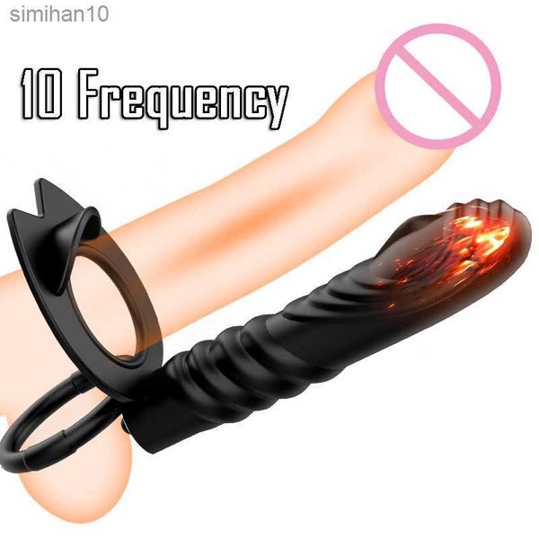 10 Frequency Dupla Penetração Plug Anal Dildo Butt Plug Vibradores para Mulheres Homens Correia no Pênis Plug Vagina Brinquedos Sexuais para Mulheres L230518