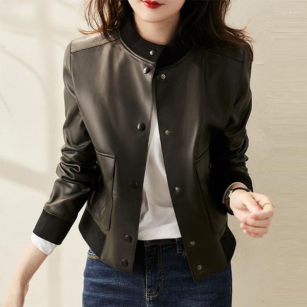 Damenjacken Herbst Frau Pu Echtleder Weibliche Langarm Single Button Slim Motor Biker Mäntel Damen Outwear Tops G16