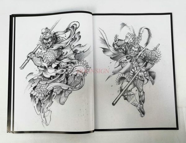 Stencil tatoo book Attrezzatura per tatuaggio Xiaowei Prajna Goku Tang Leone Elefante Dio Koi Nezhalong Tattoo Atlas Libri Taglio