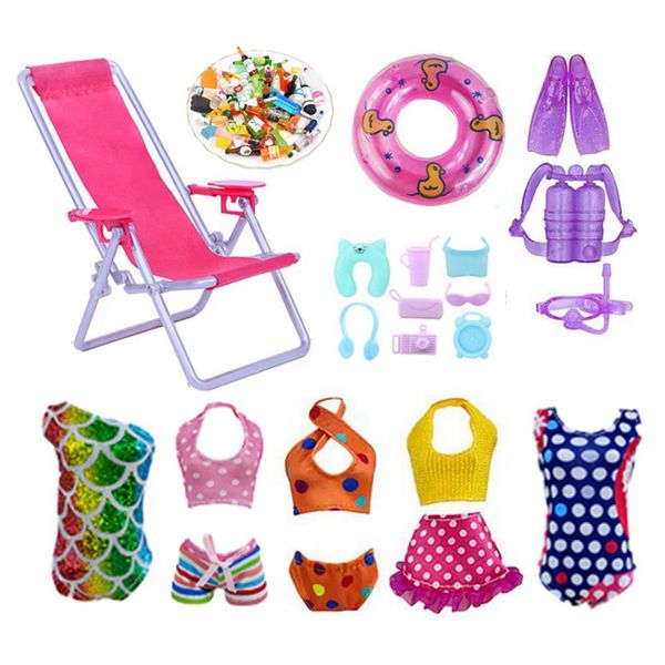 DIY Dolls House Accessoires und Möbel Kawaii 5 Badeanzüge +10 Getränkeflaschen +14 für Barbie DIY Camouflage Toys, die zum Schwimmen in Poolanlagen geeignet sind