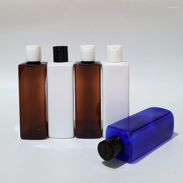 Lagerflaschen 30 stücke 250 ml Blau/Braun Leere PET-Kunststoff Quadratische Flasche Disc Top Cap Kosmetische Lotion mit Push