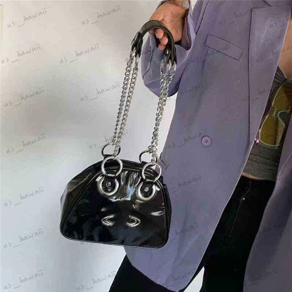 Bolsas femininas de designer de noite Vivi 2022 Novas bolsas versáteis de couro envernizado Marca de moda japonesa Saturn Estilo Punk Bolsa de ombro único T230607