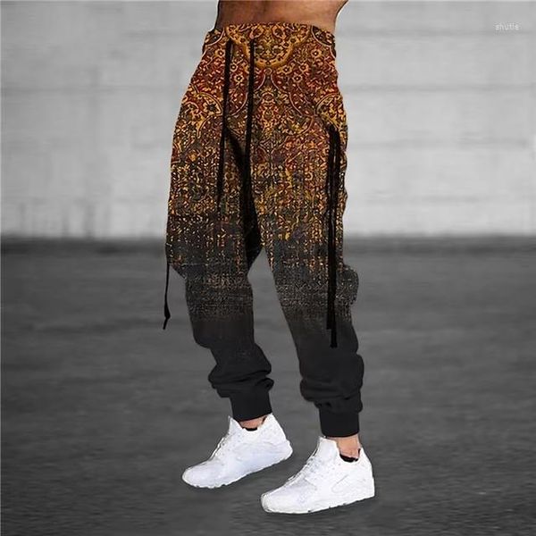 Calça masculina Moletom masculino Calças de corrida Moda Impresso em 3D Bolsos laterais Fita gráfica Conforto respirável Esportes Streetwear