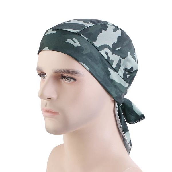 New Camouflage Print Silky Durag For Men Bandana Turban Hat Unisex Doo Durag Wigs Uomo Du-Rag Long Tail Bandana Pirate Hat