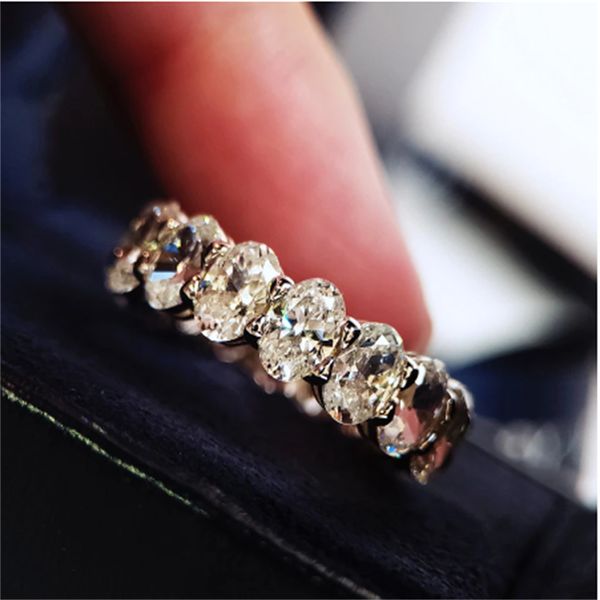 Eternity Oval corte Moissanite Anel de Diamante 100% Original 925 prata esterlina Noivado Aliança de casamento Anéis para Mulheres Homens Jóias