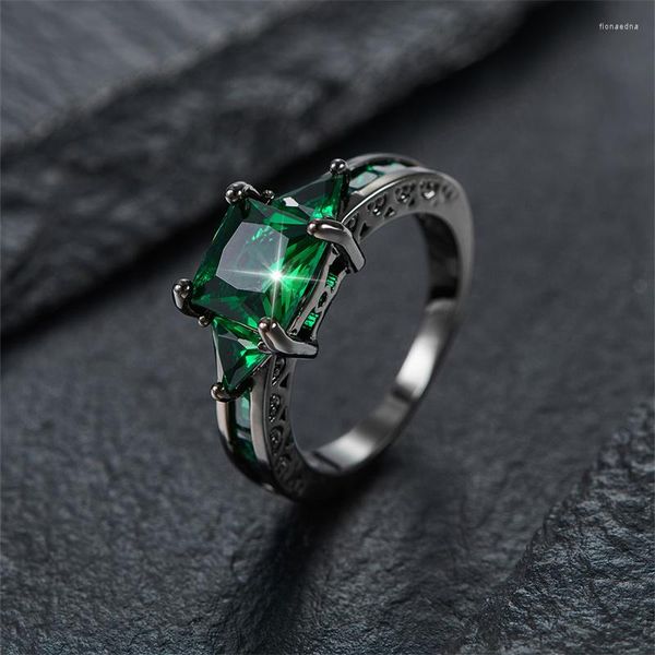 Anéis de casamento feminino masculino pedra verde para mulheres homens preto ouro cor quadrado zircão bandas unissex festa anel de dedo jóias presentes