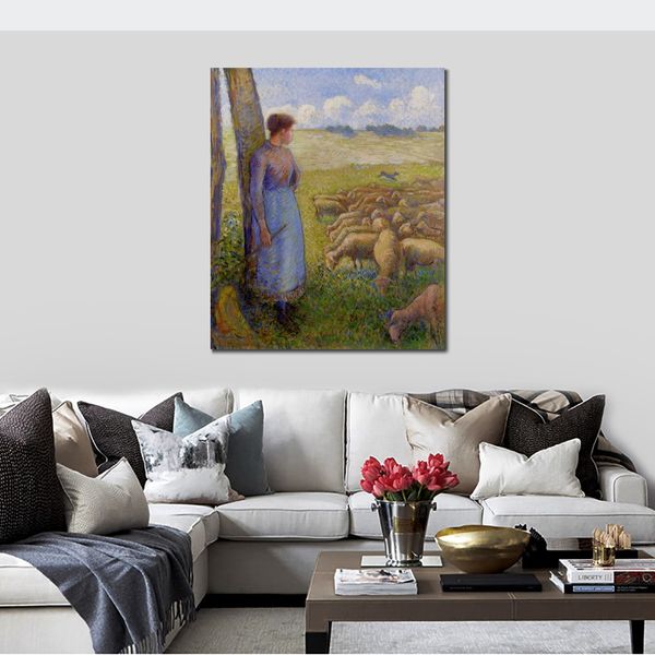 Canvas Artwork Çoban ve Koyun Camille Pissarro Resim El yapımı İzlenimci Peyzaj Sanatı Yemek Odası