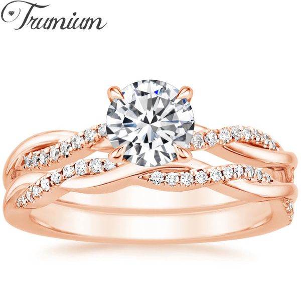 Anello solitario Trumium Set da sposa di lusso Anello di fidanzamento Infinity 18k Placcato oro Cz Anelli in rame rosa per le donne Fedi nuziali Incisione gratuita 230607