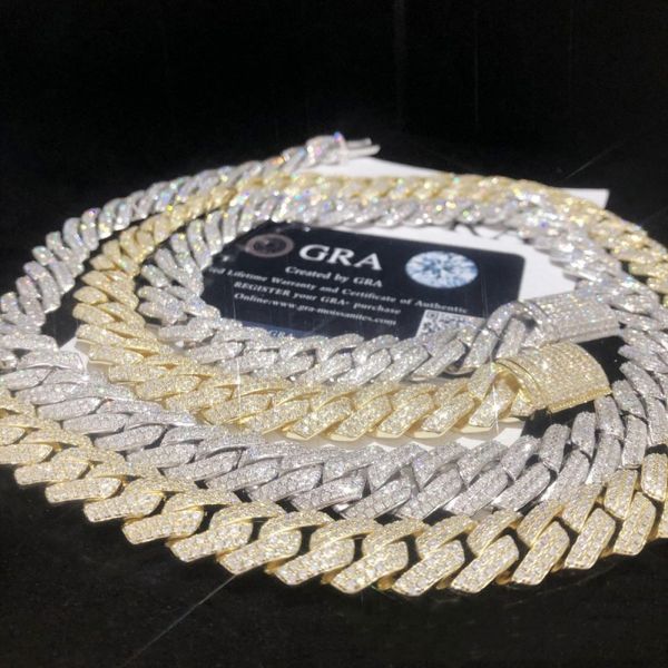 Testador aprovado 14 mm 16-24 polegadas 925 prata esterlina moissanite diamante corrente cubana colar pulseira para mulheres/homens bom presente