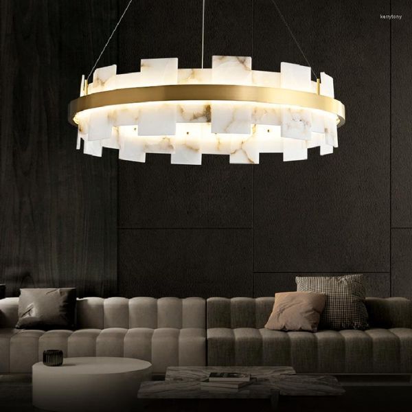 Lampadari Led Art Lampadario Lampada a sospensione Luce moderna Lusso Marmo bianco Semplice rotondo Dimmerabile Lustri Home Decor Apparecchio per sala da pranzo