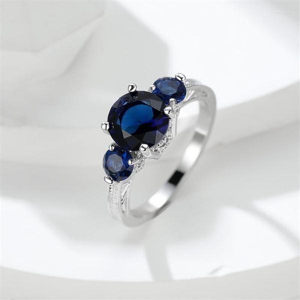 Обручальные кольца Royal Blue Stone для женщин серебряный цвет круглый циркон группы винтажные обещания обручальное кольцо женское украшение