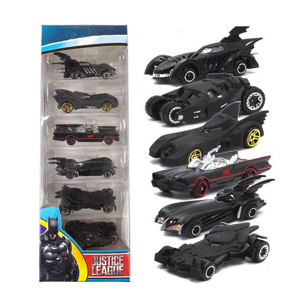 Diecast-Modell 1 64 Bat Chariot Legierung 6-teiliges Set Automodelle Spielzeug Metall Fahrzeugkarosserie Simulation Amerikanischer Film Batmobil Geschenke für Kinder 230605