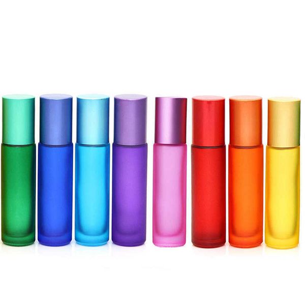 1/5/10PCS 10ml Fiala di profumo di olio essenziale di vetro spesso portatile Flacone da viaggio riutilizzabile glassato colorato Roller Ball G38B