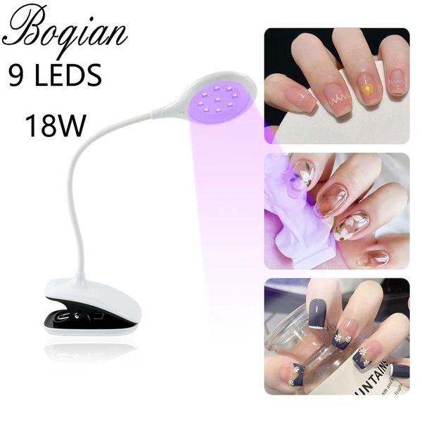 Guns Bqan tragbare Mini -LED -Nagellichter Trockner Ultraviolett UV Lampe Mini Flexible Clipon -Schreibtisch USB -Gel -Härtungs -Maniküre -Pediküre -Werkzeuge