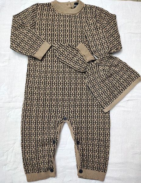 Herbst Winter Neugeborenen Strampler Warme Wolle Gestrickte Decke Baby Jungen Overall Kleinkind Säuglingsspiel Hut 2 stücke