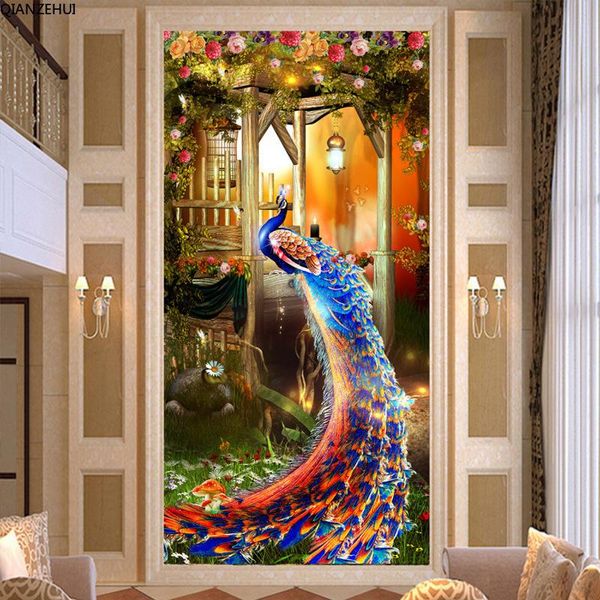 Stitch Qianzehui, Diy 5D Diamond Emlemery, круглый бриллиант проход Peacock Full Athestone 5D Diamond Painting Cross Stitch