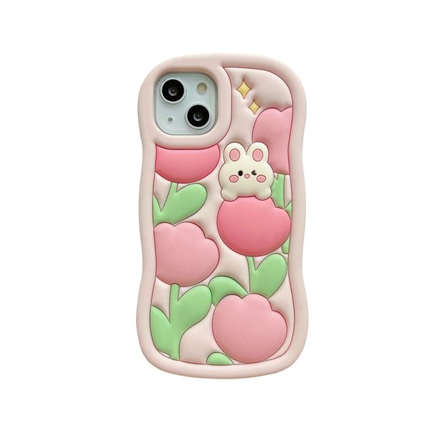 kostenloser DHL Großhandel 3D Cartoon Niedliche Tulpen Kaninchen Silikonhülle für iPhone 14 Pro Max 11 12 13 Pro Max stoßfeste weiche Rückseite