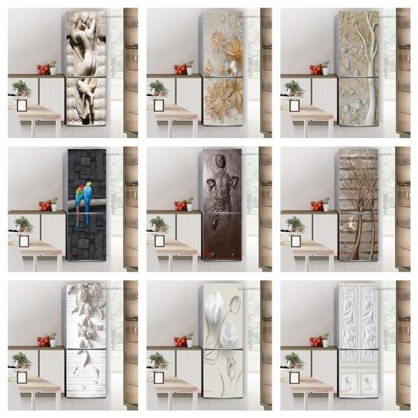 Adesivi murali Porta del frigorifero Decorata Carta da parati 3D PVC Peel And Stick Impermeabile Cucina Frigo Cover Ristrutturazione Home Decor Film