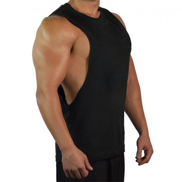 Neues leeres ärmelloses Shirt mit Muskelschnitt, Trainingsshirt, Bodybuilding-Tanktop, Herren-Fitnesskleidung, Baumwolle, offene Seiten