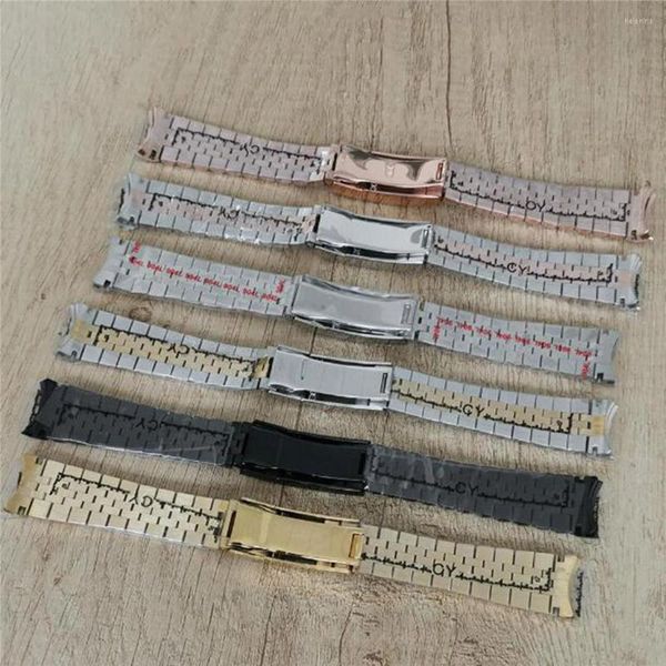 Uhrenarmbänder Schwarz/Stahl/Rosé/Gold, 20 mm, fünf Perlen, Edelstahlarmband, einzelne Faltschließe, Uhrenarmbänder für unser SUB-40-mm-Gehäuse