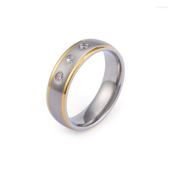 Anéis de cluster de casamento de ouro branco e amarelo Bandas de diamante exclusivas Jóias de aço inoxidável Promessa de casamento Aliança para o casal