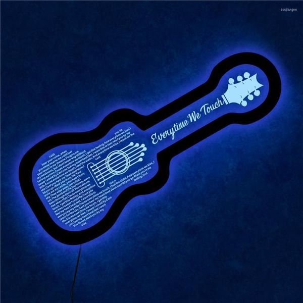 Luminária de parede personalizada guitarra colorida led luz noturna gravação letras e títulos de músicas para decoração de quarto de casa presente para amantes de música