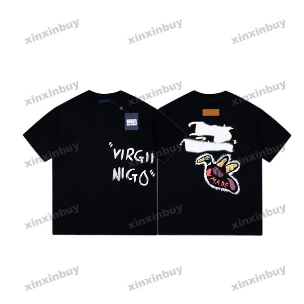 xinxinbuy T-shirt da uomo firmata 23ss Graffiti back duck Stampa modello manica corta cotone donna bianco nero XS-L