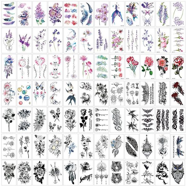 Tatuaggi 100 pz/lotto piccolo fiore autoadesivo del tatuaggio all'ingrosso rosa peonia viola lavanda margherita tatuaggi temporanei impermeabili sul dito della mano