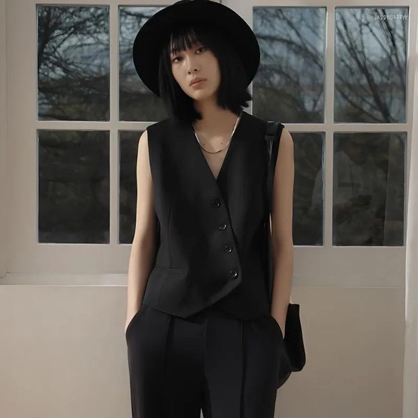 Gilet da donna Gilet da abito nero Femminile Moda coreana Design chic Senso Giacca senza maniche estiva Abbigliamento esterno Gilet vintage slim fit Top