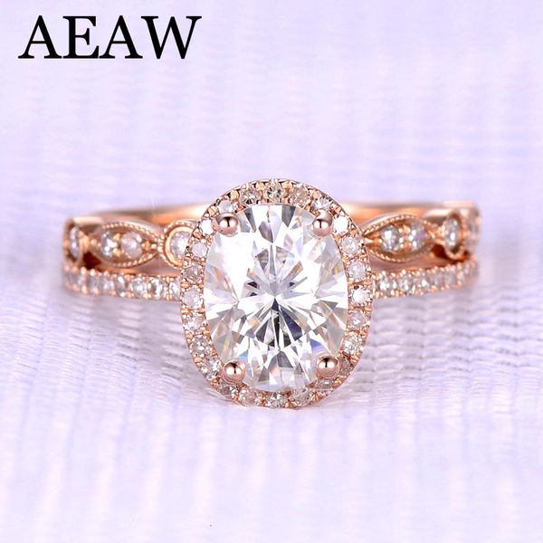 Fedi nuziali AEAW Anello di fidanzamento con diamante a taglio ovale da 1,0 ct Set Halo oro rosa 10 carati genuino per le donne Test Postive 230607