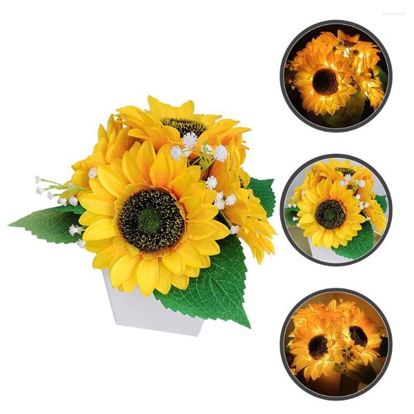 Fiori decorativi Unici romantici colorati Girasole artificiale Luce vivaio a LED Lampada da tavolo Centrotavola Ornamento Baby Night