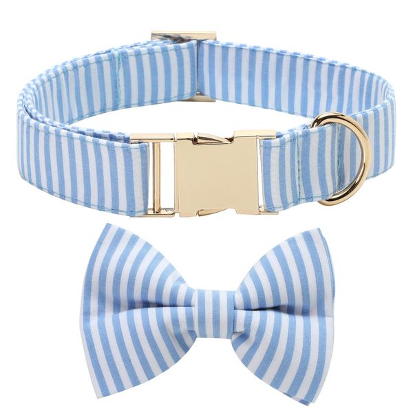 Collari Collare per cani personalizzato Set cintura con fiocco Cintura a righe blu medio Collare per cani Taglia ID cane personalizzato